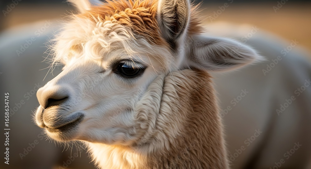 Obraz premium Close-up Portrait of a Beautiful Alpaca in Golden Light