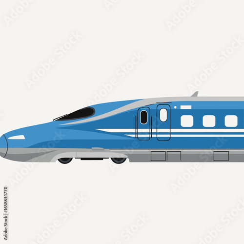 Detailed Illustration of a Streamlined Blue Bullet Train, Vector Depiction of a High-Speed Railcar with Modern Design Elements