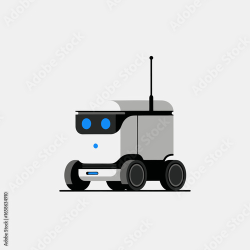 Autonomous Delivery Robot Illustration in Minimalist Style, Future of Last Mile Delivery Services in a Simple Design