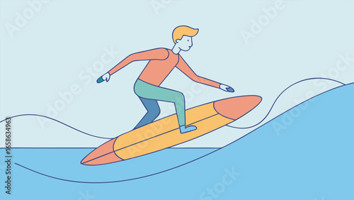 Surfer enjoying the waves in bright color style