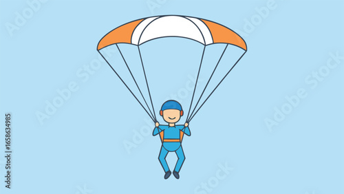 Parachutist gliding above a clear blue sky