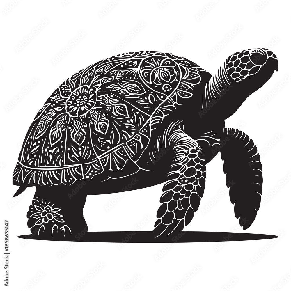 Fototapeta premium Silhouette vector of a turtle standing on a white background