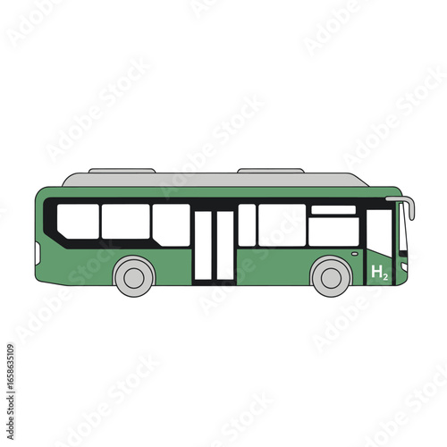Illustration of a Green Hydrogen Powered Bus for Eco-Friendly Transportation, Green and Gray H2 Bus - Sustainable Transport Vector Graphic
