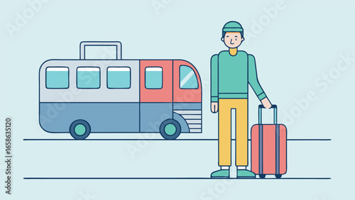 Man with suitcase waiting near the bus station