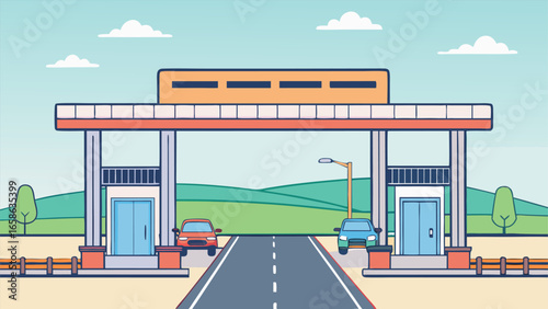 Toll booth entrance on a bright day