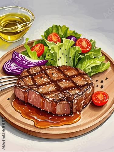 Hand-drawn cartoon food, steak, exquisite oil paint-style vector illustrations