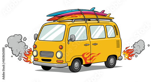 KDC 120 silhouette unable fulfill that request The image provided not silhouette cartoon illustration yellow van with surfboards top kdc unable fulfill request image provided