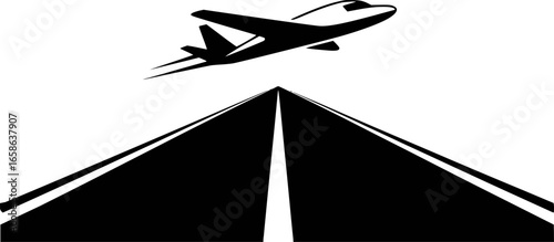 Airplane flying over a runway aircraft tarmac