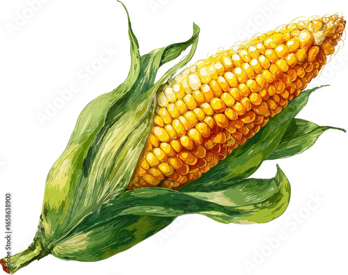 Detailed illustration of an ear of corn