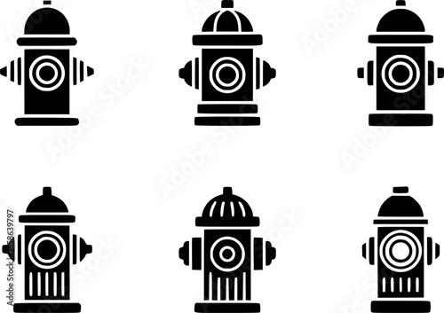 Black fire hydrants on white background water safety