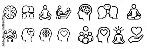 Various icons representing mental health, communication, and wellness practices for understanding emotions and relationships