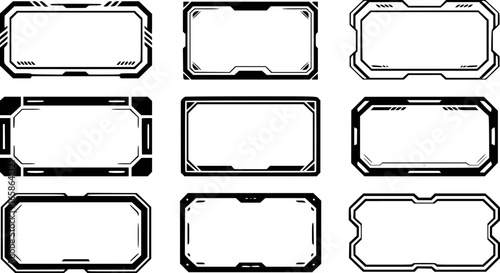 Futuristic digital interface frames with geometric patterns vector