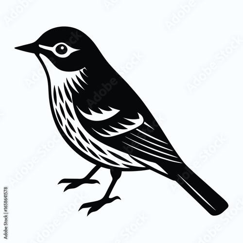 Elegant yellow rumped warbler bird depicted in a striking silhouette style
