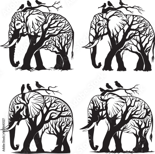 Three birds are sitting on an elephant vector image