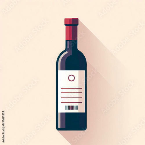 A stylized illustration of a wine bottle with a minimalist label against a soft background