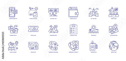 collection travel planning icons vacation tourism experiences