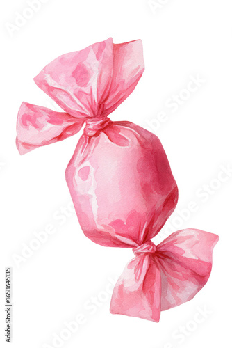 Pink candy wrapped in crinkled, tied paper