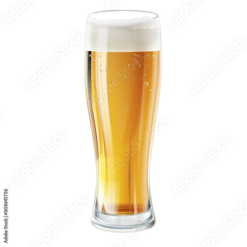 Refreshing beer with foam in a tall glass, golden liquid