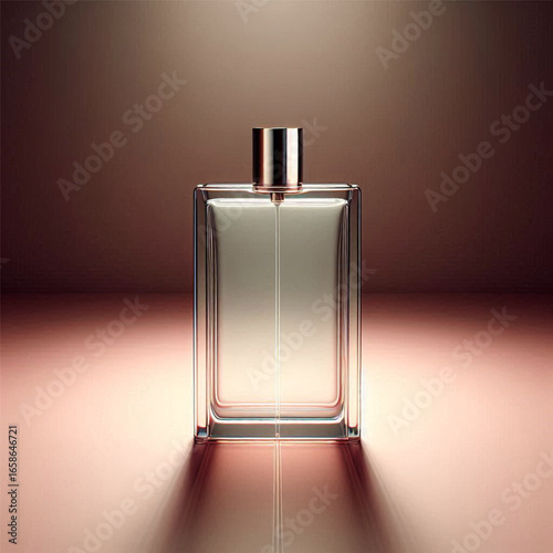 Elegant glass perfume bottle with soft lighting, creating a serene atmosphere
