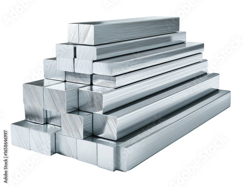 Stacked metal squares and rectangular bars