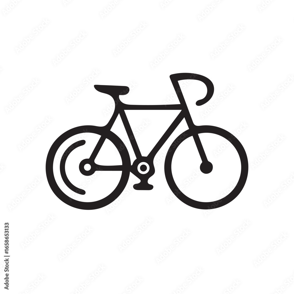 Fototapeta premium Simple Black Line Art Bicycle Icon: Minimalist Road Bike Illustration