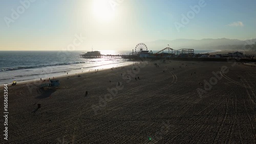 Santa Monica Pier aerial sunset August 10, 2025