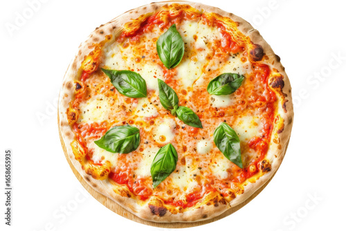 Delicious margherita pizza with fresh basil leaves, italian cuisine
