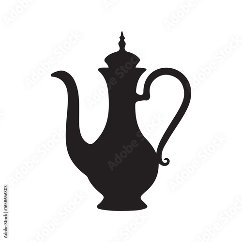 Elegant Black Silhouette of a Traditional Coffee or Tea Pot.A simple, elegant silhouette of a traditional coffee or tea pot, perfect for use in logos, branding, menus, or website graphics.