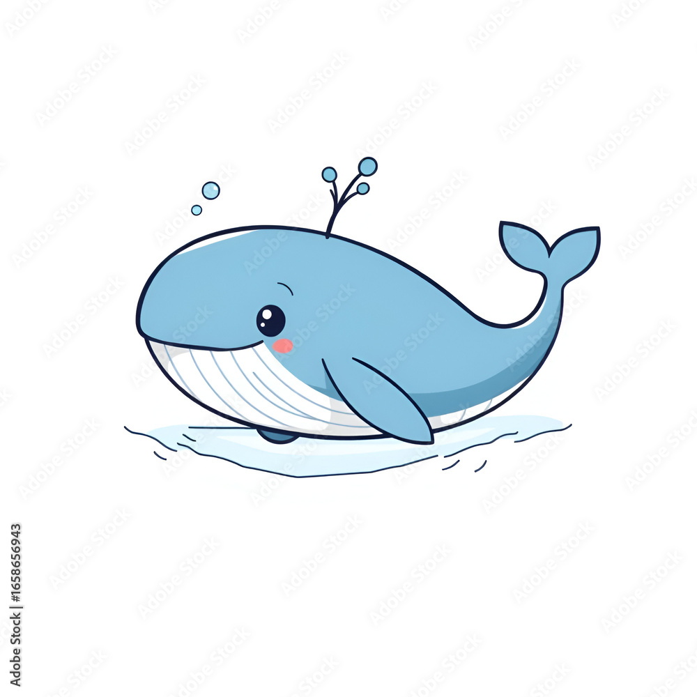 Fototapeta premium cartoon whale spouting water on white background .svg