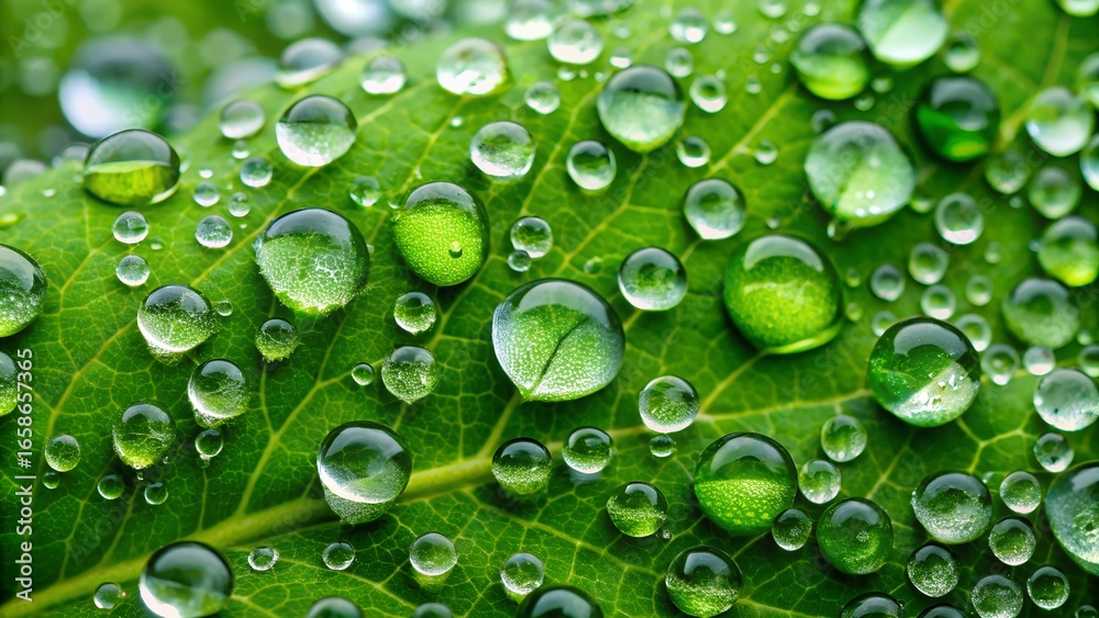 Lush Green Leaf Adorned with Sparkling Water Droplets A Close Up View of Nature s Beauty Lush Green Leaf Adorned with Sparkling Water Droplets A Close Up View of Nature s Beauty