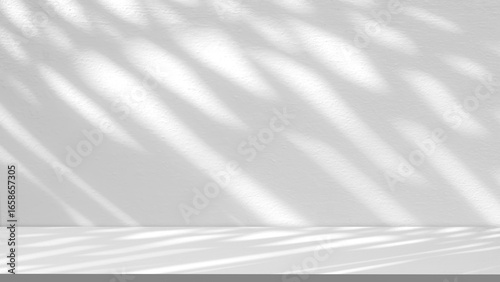 Photos Empty white counter with sunlight and branch shadow on concrete wall background,
