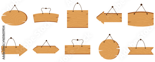 Set of isolated wooden boards and banners, wooden planks, old wood vector