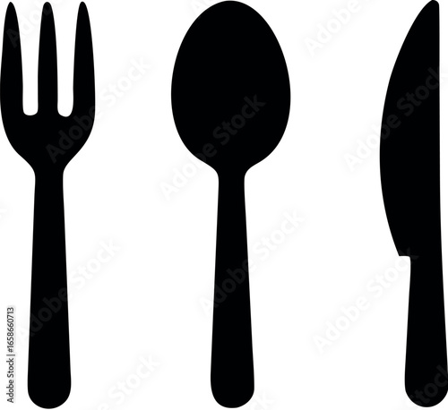 Dining silverware line art vector icon with spoon, knife and fork vector
