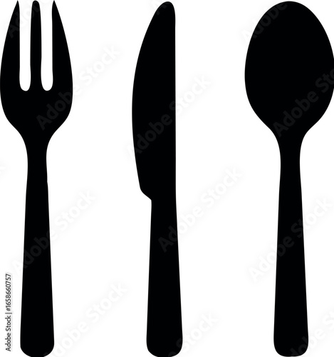 Dining silverware line art vector icon with spoon, knife and fork vector