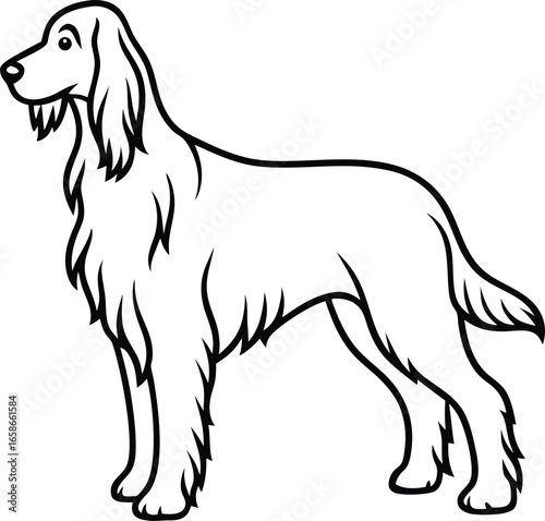 Line Art Illustration of Irish Setter Dog Full Body Cute Cartoon Vector, Full Body Irish Setter Line Art, Cartoon Dog Line Illustration, Cute Irish Setter Vector