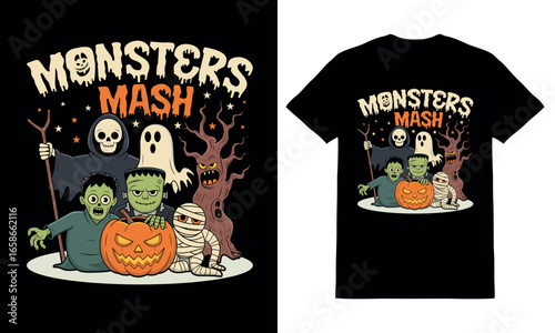 Halloween monster mash t-shirt design and vector