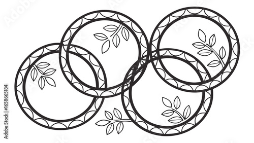 Interlocking decorative rings with delicate leaf branches symbolizing unity and nature s harmony
