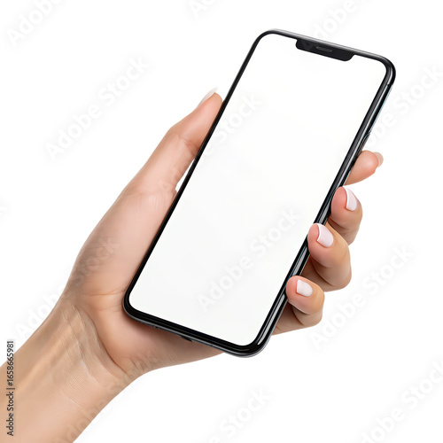 Close-up of woman hand holding modern smartphone PNG transparent image closeup woman hand holding device technology mobile phone isolated white background