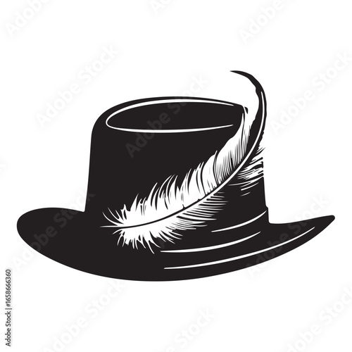 Black and white german feather hat silhouette 