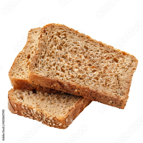Sliced wholemeal bread, stacked, with poppy and sesame seeds