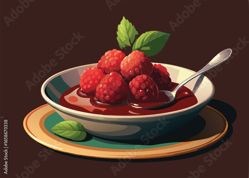 Raspberries in chocolate sauce in a bowl