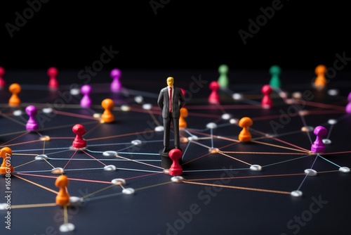Anti social man, business connection or social network concept, miniature people businessman