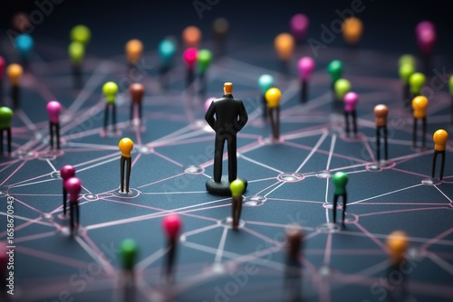 Anti social man, business connection or social network concept, miniature people businessman