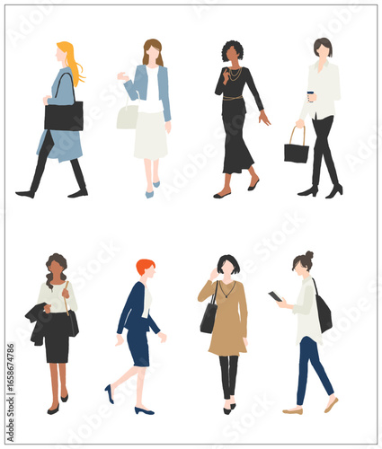 歩く女性の全身イラスト素材