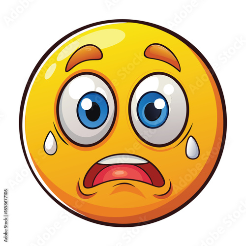 Cartoon smiley face with scared expression