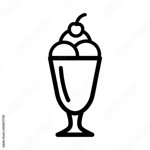 A simple ice cream sundae vector illustration for branding and advertising focused on summer coolness or desserts. It is perfectly designed for food blogs, recipe books, or product packaging.