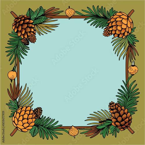 Square Frame with Pine Cones and Branches