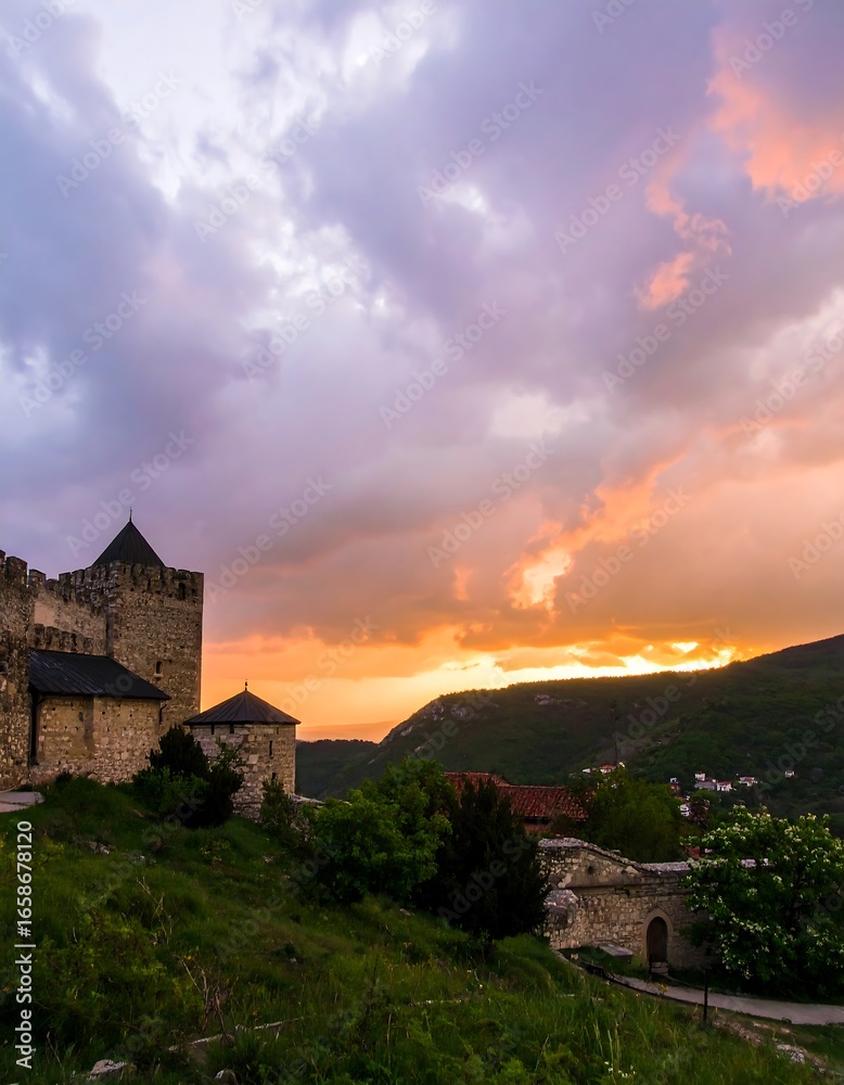 Fototapeta premium Scenic sunset over ancient fortress