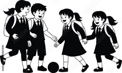 A group of students playing with a ball, symbolizing friendship, teamwork, and joy of learning together in a school environment