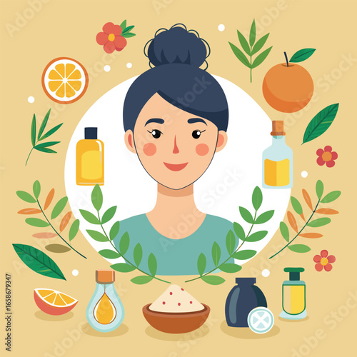 Woman with skincare products